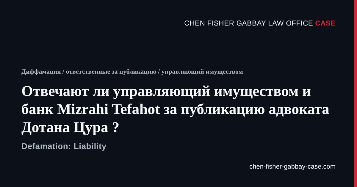 Управляющий имуществом, банк Mizrahi Tefahot, Дотан Цур адвокат, ответственность за публикацию, диффамация